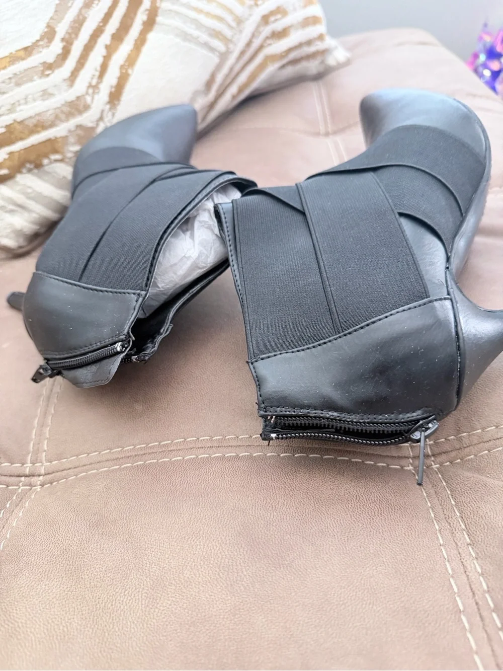 Women's Black Pointed Ankle Booties with Wrap Elastic Detail